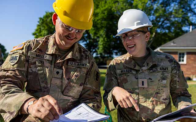 Soldiers reviewing documents.