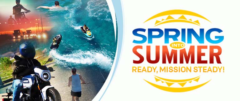 Spring/Summer Safety Campaign 2026 promotional banner featuring outdoor seasonal activities